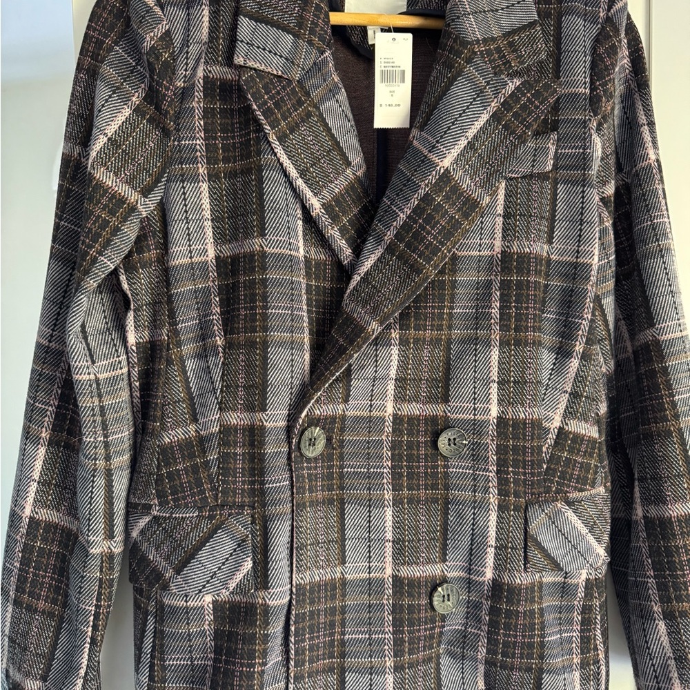 Avec Les Filles Plaid Double-Breasted Blazer